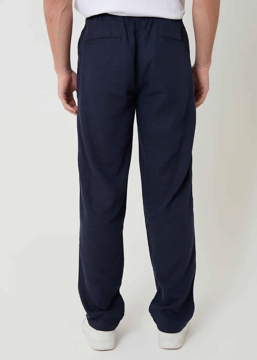 Threadbare Navy Linen Blend Drawcord Trousers - L Image 2