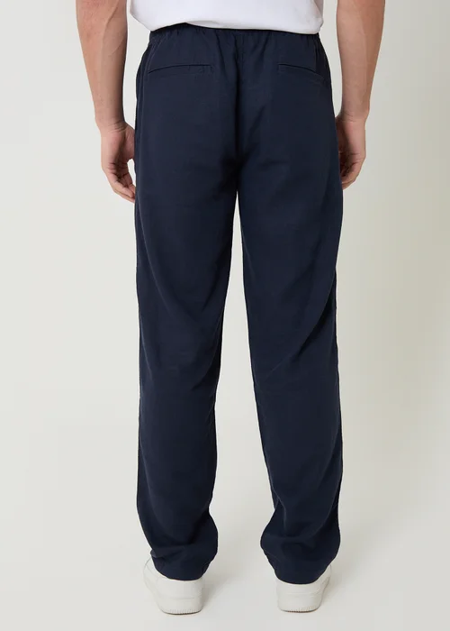 Threadbare Navy Linen Blend Drawcord Trousers - L Image 2