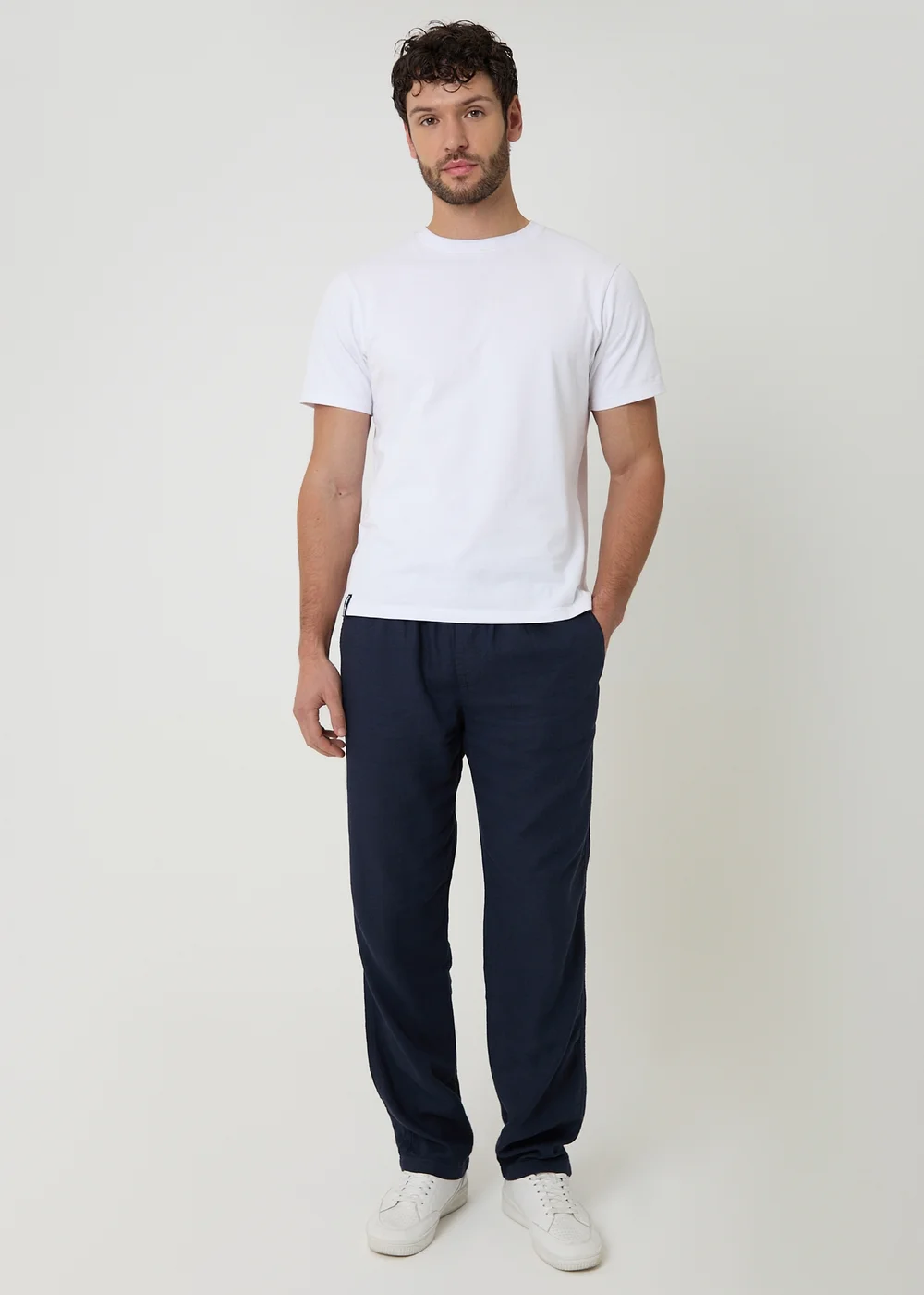 Threadbare Navy Linen Blend Drawcord Trousers - L Image 3