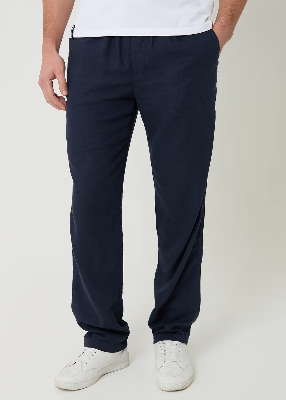 Threadbare Navy Linen Blend Drawcord Trousers - L Image 1