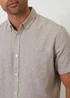 Threadbare Taupe Short Sleeve Linen Blend Shirt - M Image 4