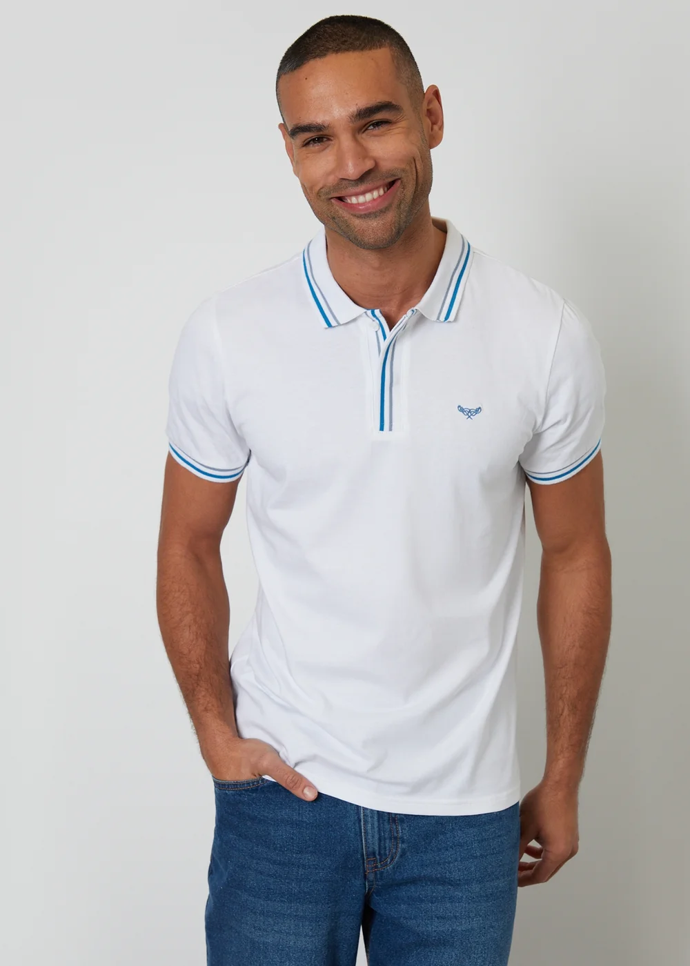 Threadbare White Contrast Tipping Cotton Jersey Polo Shirt - 2XL Image 1