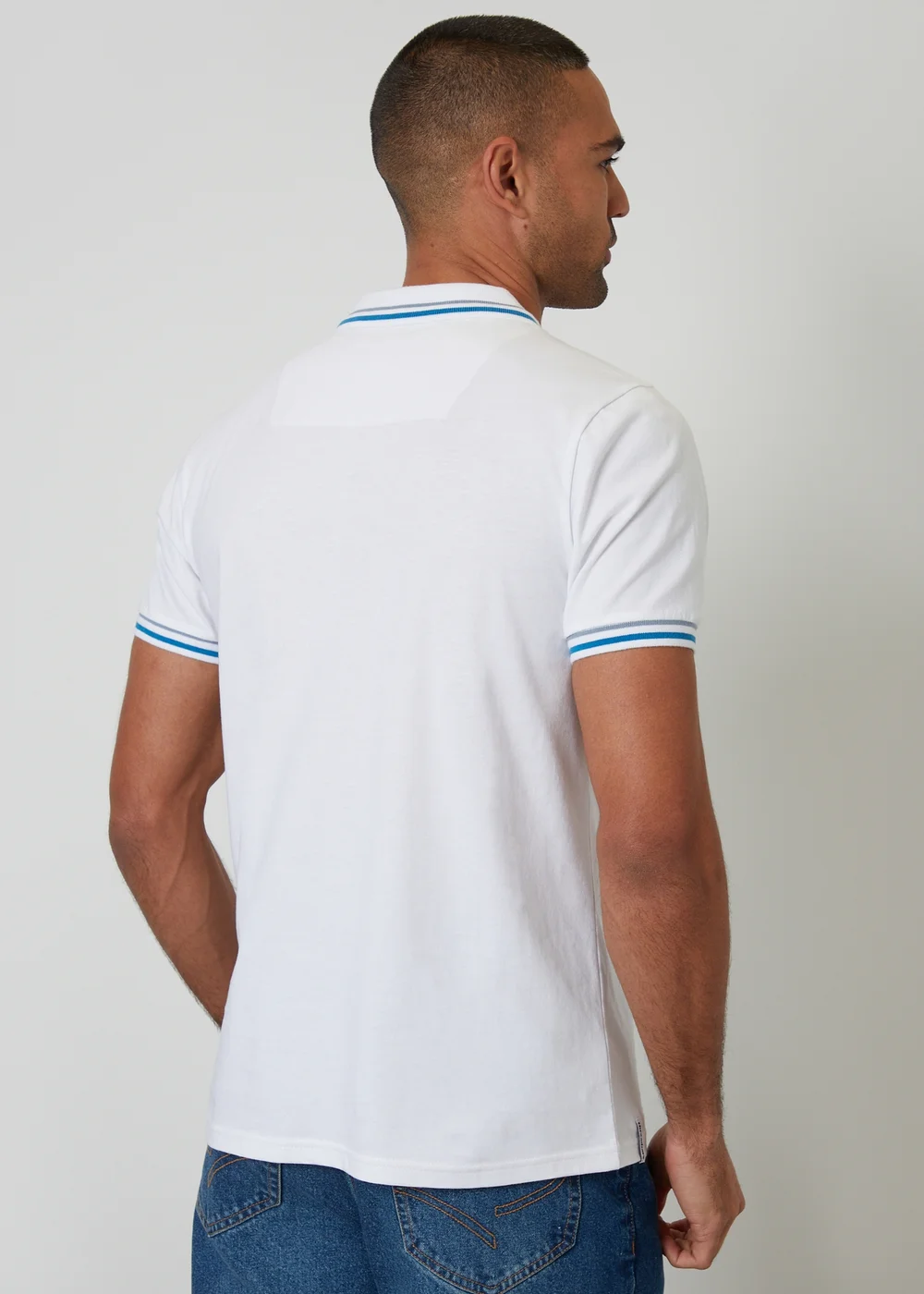 Threadbare White Contrast Tipping Cotton Jersey Polo Shirt - 2XL Image 2
