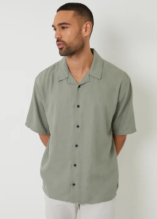 Threadbare Soft Green Linen Blend Revere Collar Short Sleeve Shirt - M Image 1