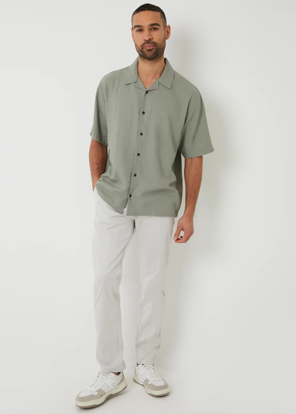 Threadbare Soft Green Linen Blend Revere Collar Short Sleeve Shirt - M Image 3