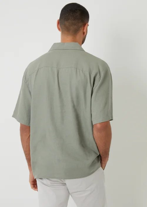 Threadbare Soft Green Linen Blend Revere Collar Short Sleeve Shirt - M Image 2