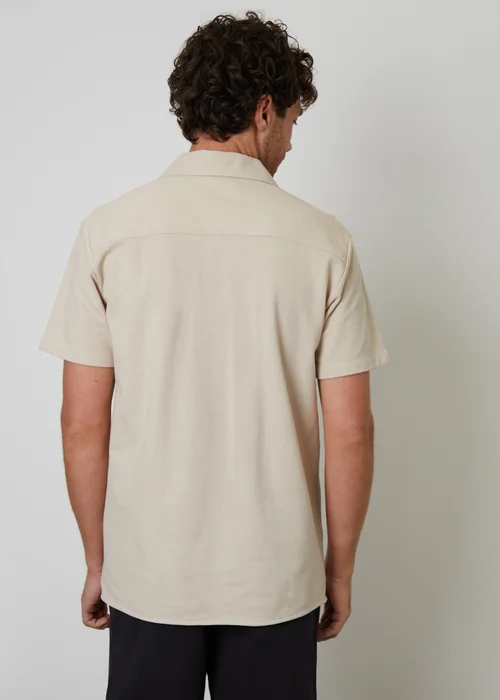 Threadbare Stone Cotton Pique Revere Collar Short Sleeve Shirt - XL Image 2