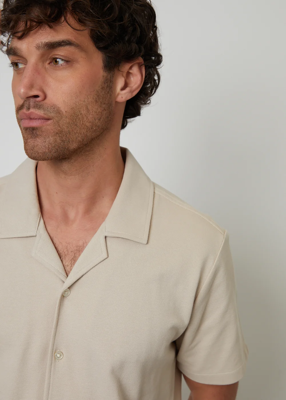 Threadbare Stone Cotton Pique Revere Collar Short Sleeve Shirt - XL Image 4