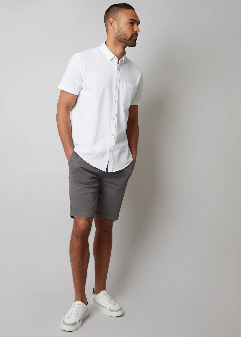 Threadbare White Cotton Pique Short Sleeve Shirt - M Image 3