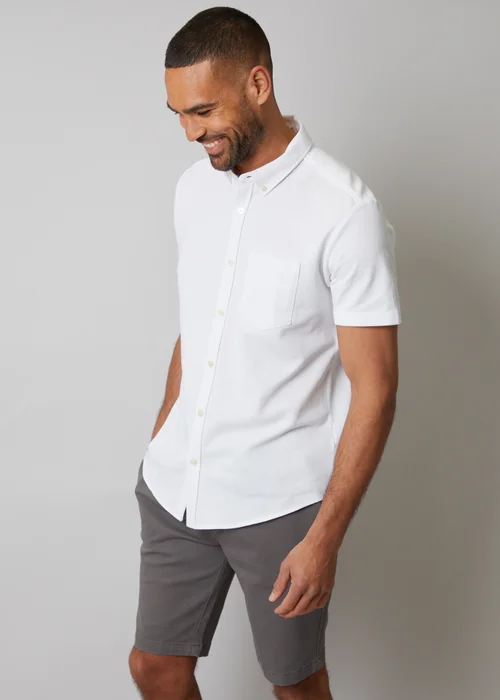 Threadbare White Cotton Pique Short Sleeve Shirt - M Image 1