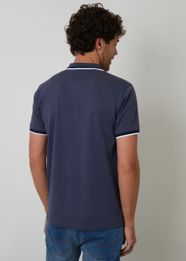 Threadbare Blue Jetted Pocket Cotton Polo Shirt