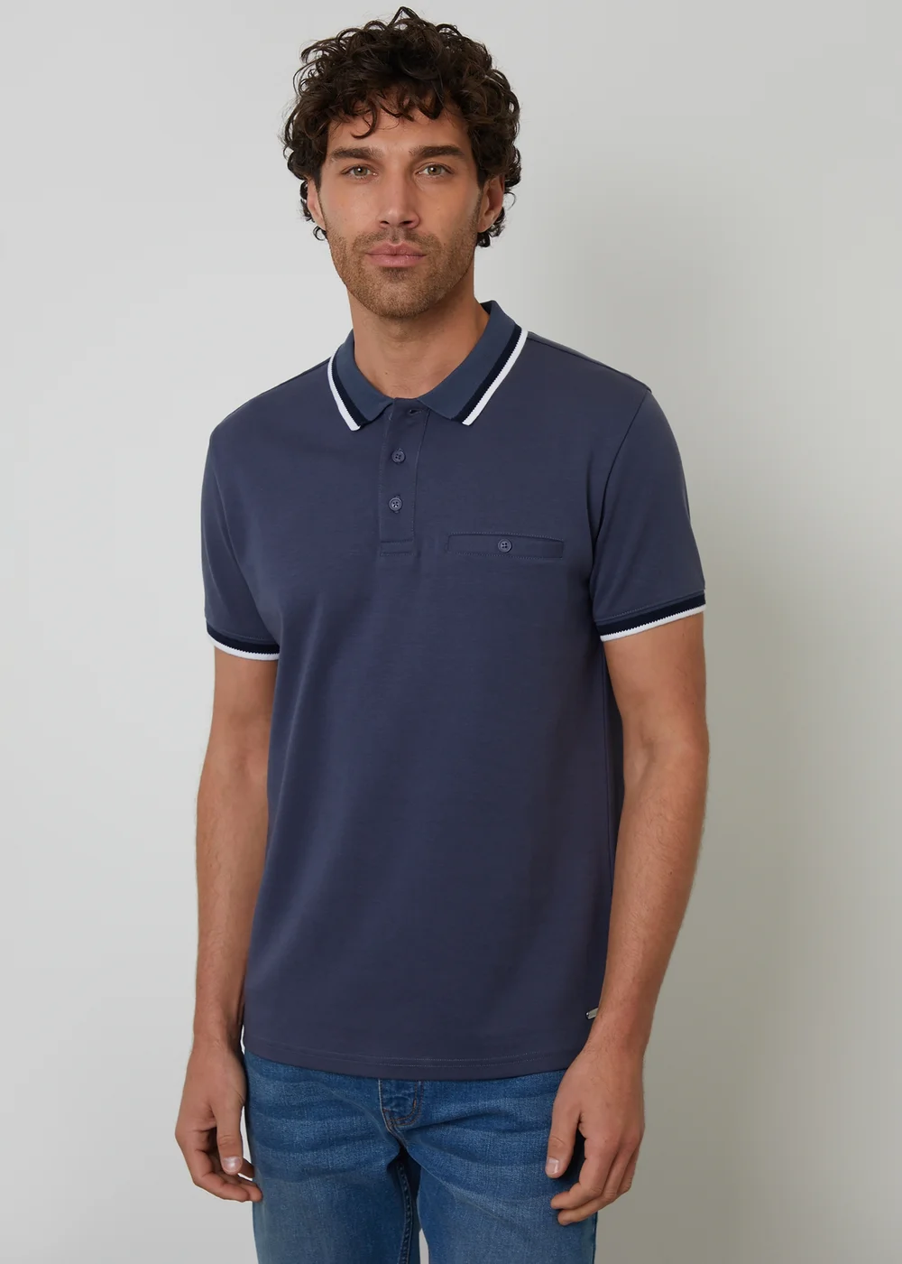 Threadbare Blue Jetted Pocket Cotton Polo Shirt - L Image 1
