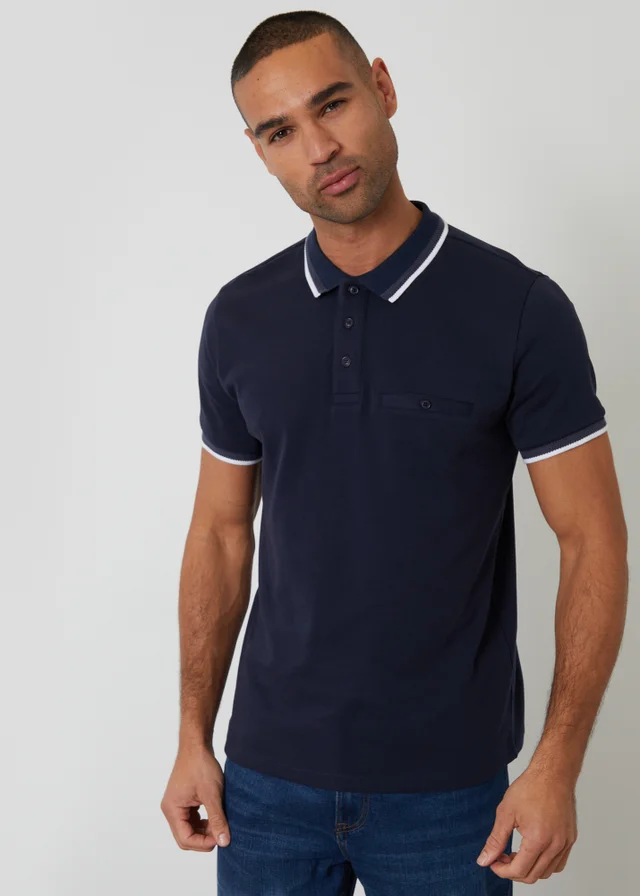 Threadbare Navy Jetted Pocket Cotton Polo Shirt