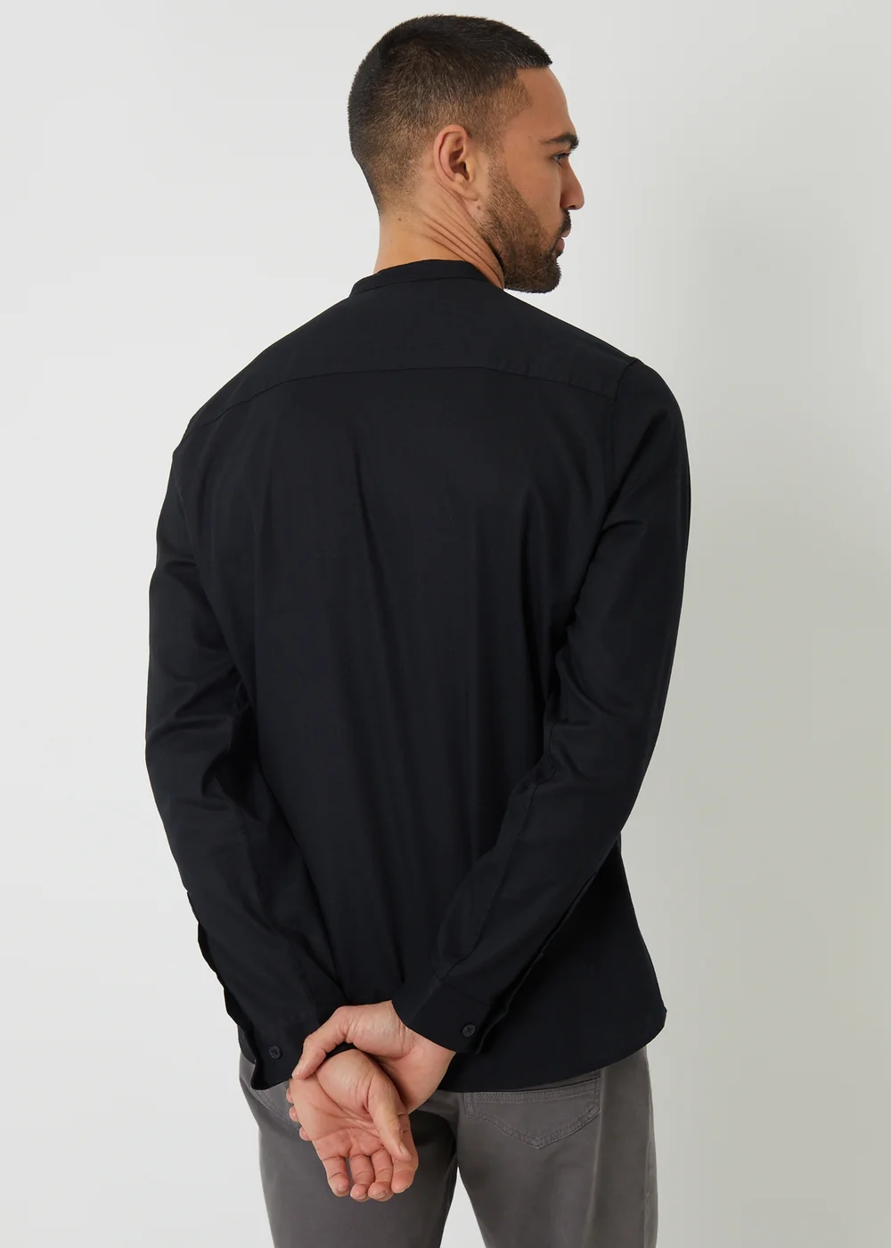 Threadbare Black Linen Blend Long Sleeve Grandad Collar Shirt - L Image 2