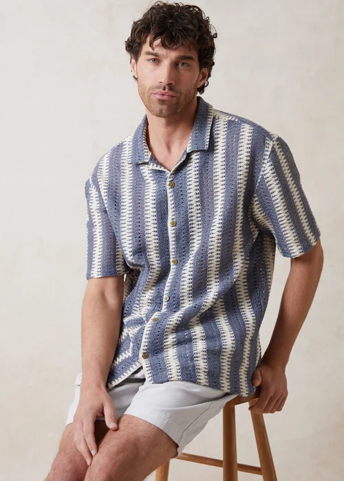 Threadbare Blue Crochet Relaxed Fit Short Sleeve Shirt - L Image 1