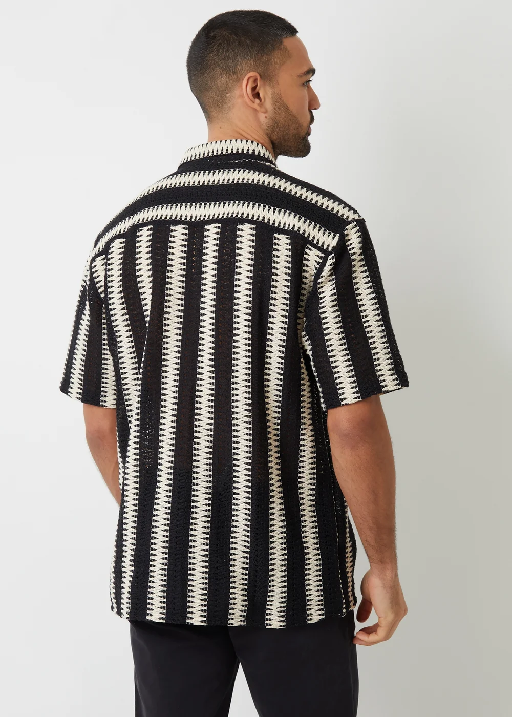 Threadbare Natural Crochet Relaxed Fit Short Sleeve Shirt - S Image 2