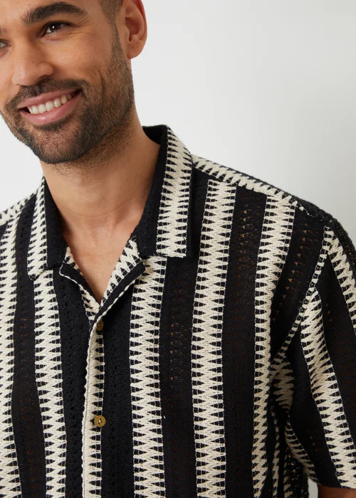 Threadbare Natural Crochet Relaxed Fit Short Sleeve Shirt - S Image 4