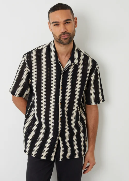 Threadbare Natural Crochet Relaxed Fit Short Sleeve Shirt - S Image 1