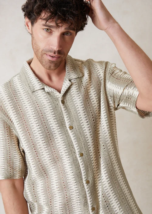 Threadbare Stone Crochet Relaxed Fit Short Sleeve Shirt - S Image 4