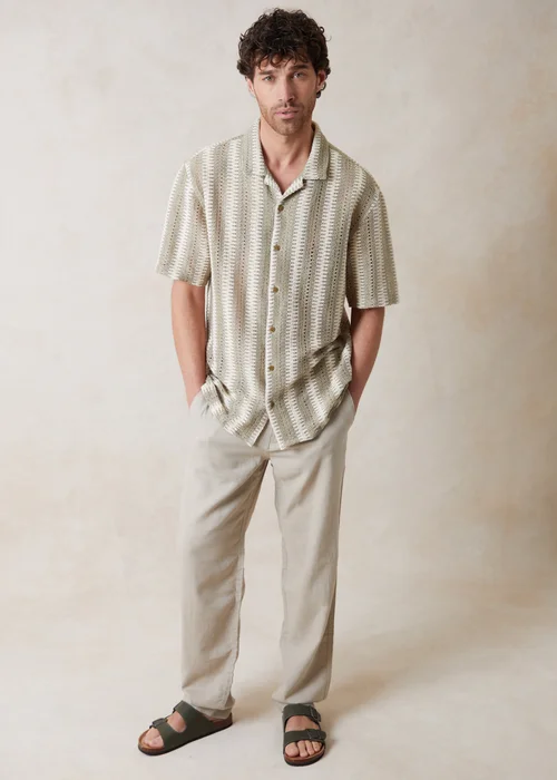 Threadbare Stone Crochet Relaxed Fit Short Sleeve Shirt - S Image 2