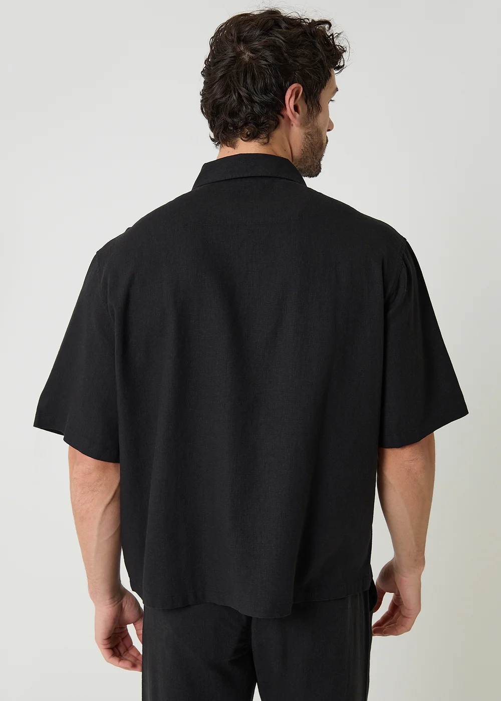 Threadbare Black Boxy Fit Linen Blend Short Sleeve Shirt - L Image 2