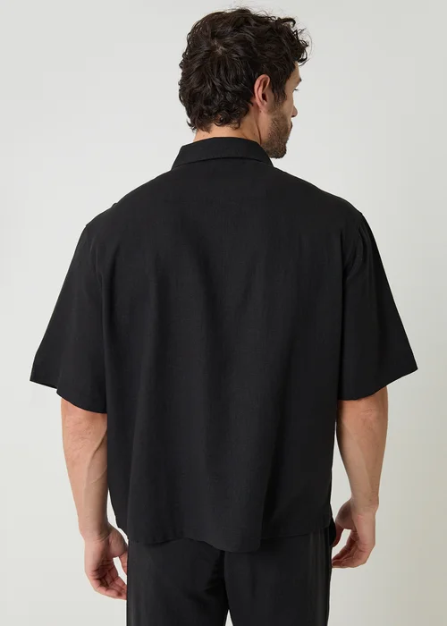 Threadbare Black Boxy Fit Linen Blend Short Sleeve Shirt - L Image 2
