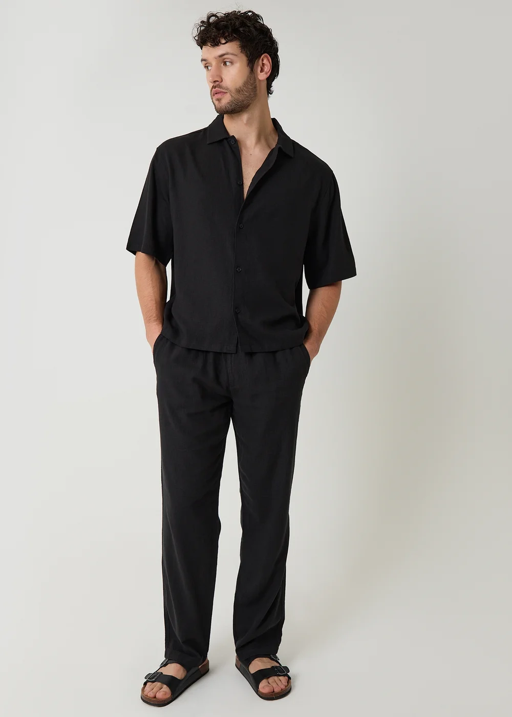 Threadbare Black Boxy Fit Linen Blend Short Sleeve Shirt - L Image 3
