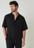 Threadbare Black Boxy Fit Linen Blend Short Sleeve Shirt - L Image 1