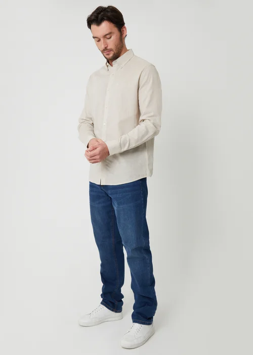 Threadbare Stone Linen Blend Long Sleeve Shirt - M Image 3