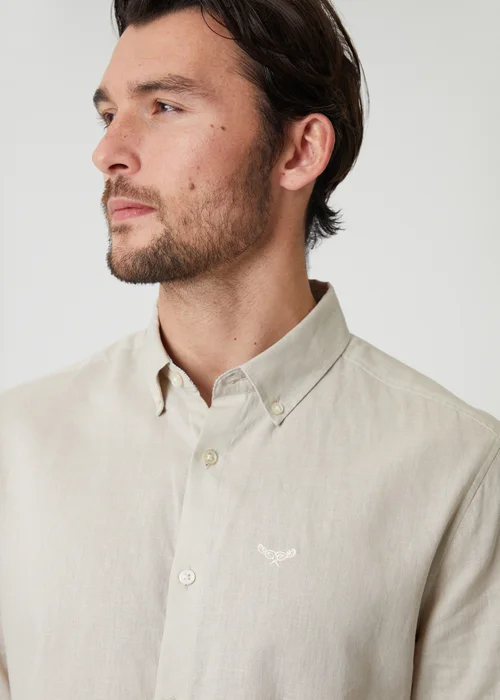 Threadbare Stone Linen Blend Long Sleeve Shirt - M Image 4