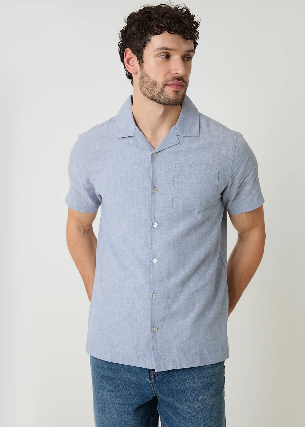 Threadbare Blue Linen Cotton Blend Short Sleeve Shirt - XL Image 1