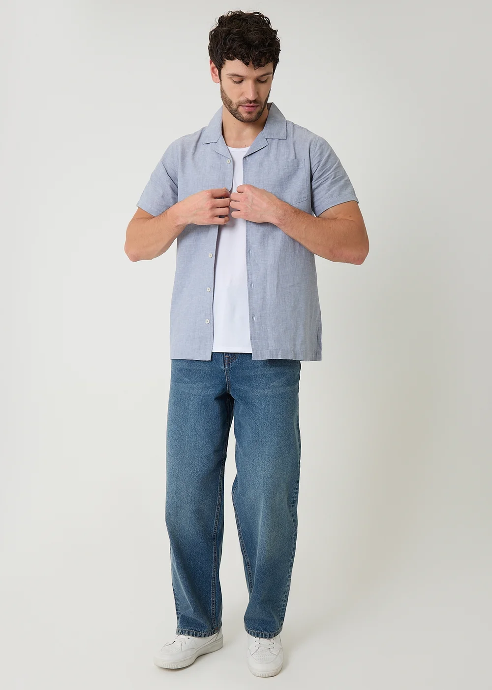 Threadbare Blue Linen Cotton Blend Short Sleeve Shirt - XL Image 3