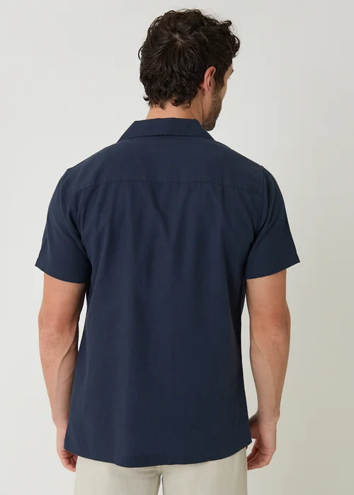 Threadbare Navy Linen Cotton Blend Short Sleeve Shirt - S Image 2