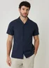 Threadbare Navy Linen Cotton Blend Short Sleeve Shirt - S Image 1