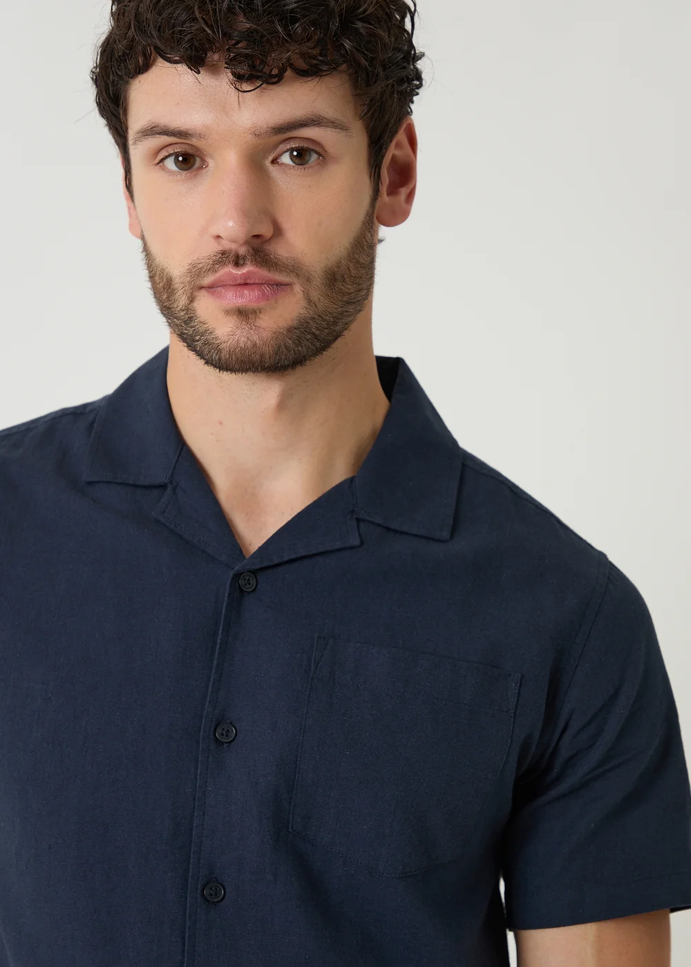 Threadbare Navy Linen Cotton Blend Short Sleeve Shirt - S Image 4