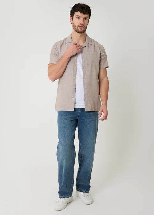 Threadbare Taupe Linen Cotton Blend Short Sleeve Shirt - 2XL Image 3