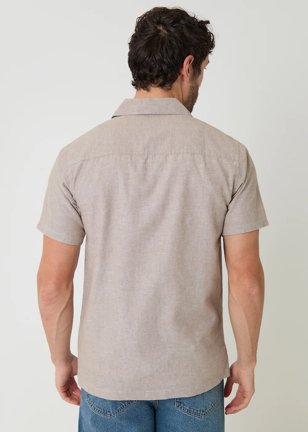 Threadbare Taupe Linen Cotton Blend Short Sleeve Shirt - 2XL Image 2