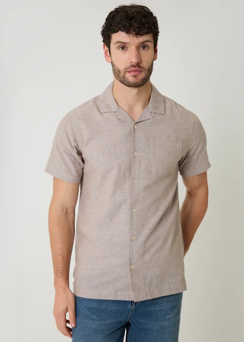 Threadbare Taupe Linen Cotton Blend Short Sleeve Shirt - 2XL Image 1