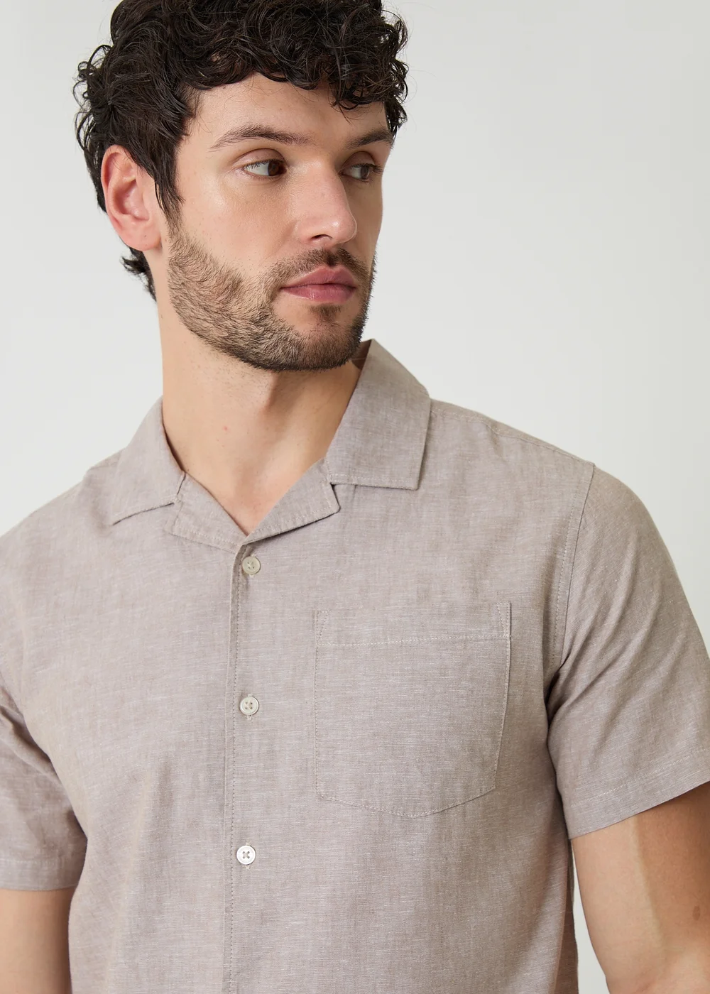 Threadbare Taupe Linen Cotton Blend Short Sleeve Shirt - 2XL Image 4