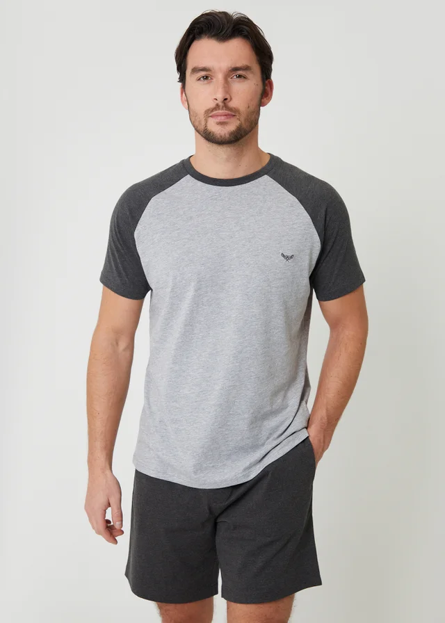 Threadbare Grey Raglan Short Sleeve Top & Shorts Lounge Set