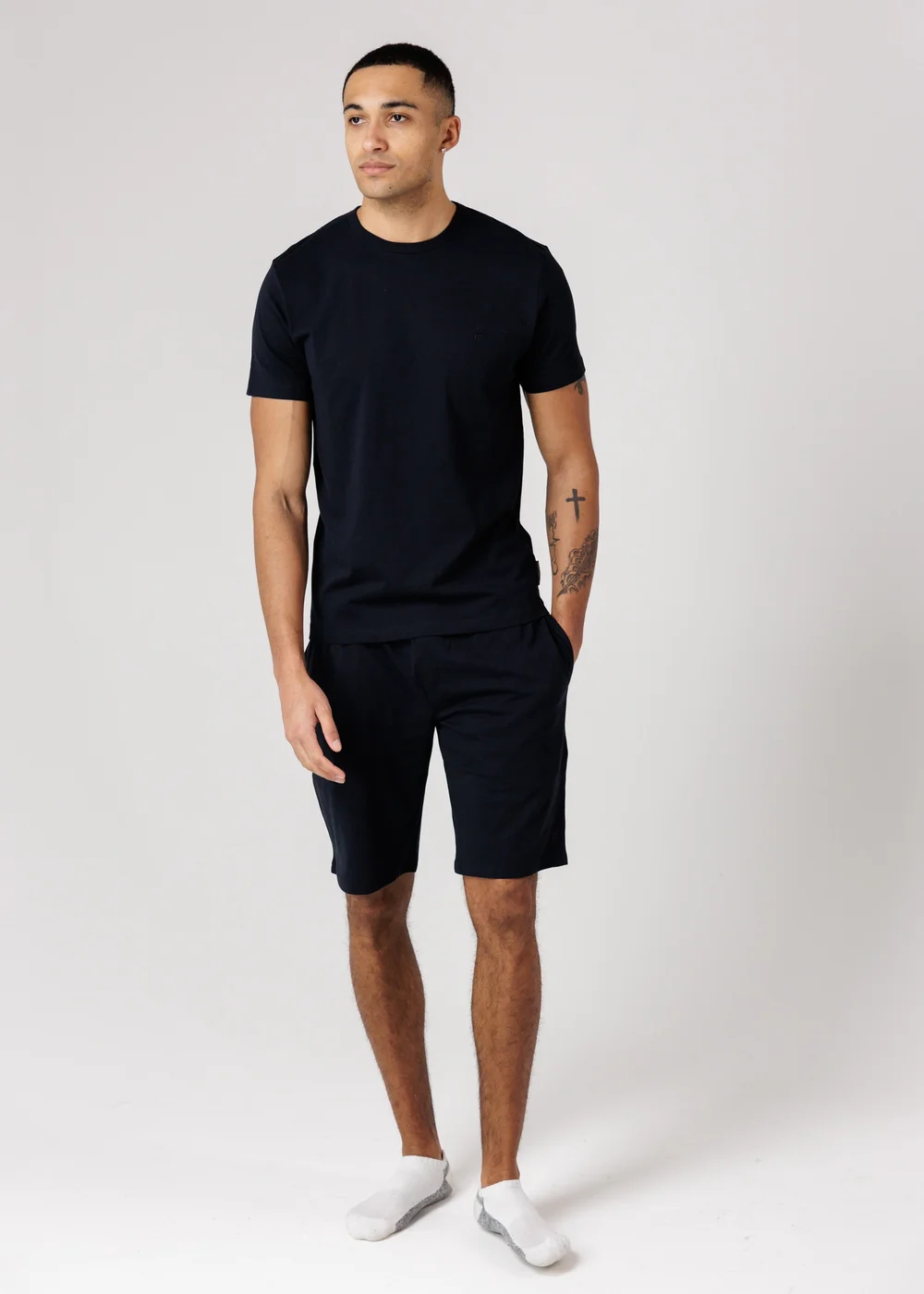 French Connection Navy Cotton T-Shirt & Shorts Co Ord Set - XL Image 1