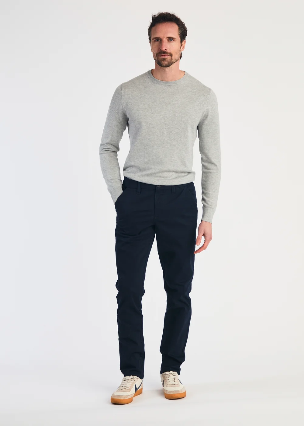 French Connection Navy Cotton Relaxed Fit Chino Trousers - M Image 4