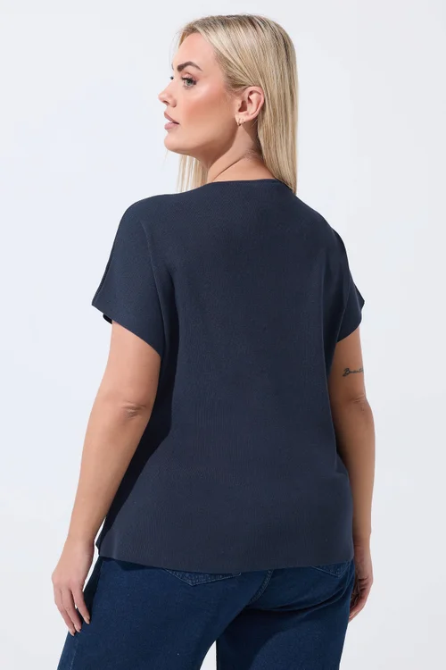 Yours Limited Curve Navy Blue Short Sleeve Knitted Top - 20 Image 3