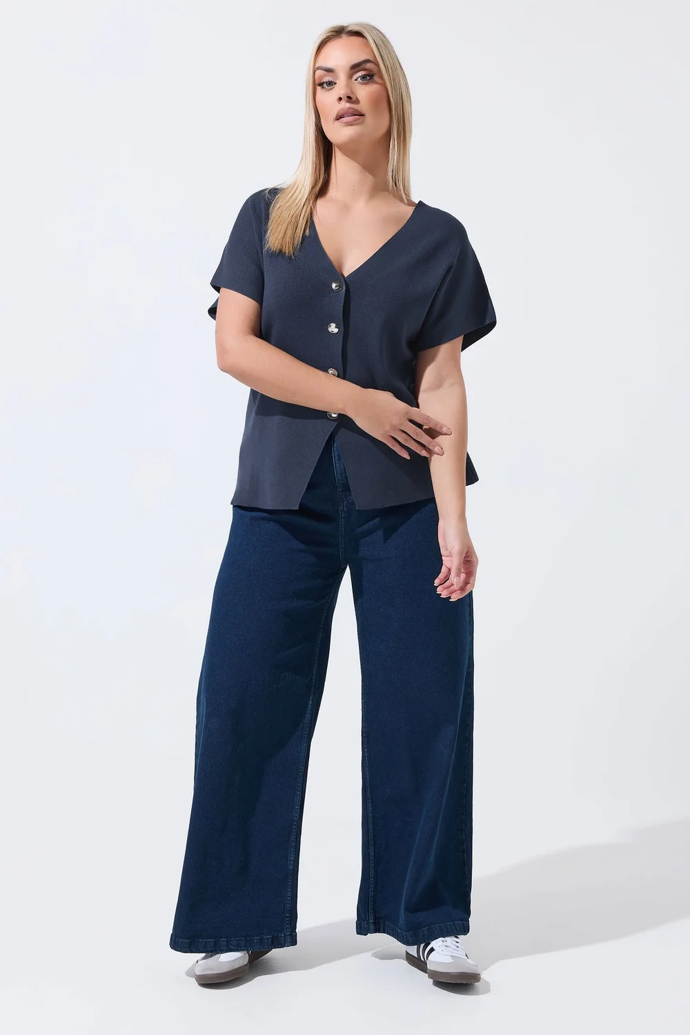 Yours Limited Curve Navy Blue Short Sleeve Knitted Top - 20 Image 2