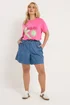 Yours Curve Blue Denim Tie Waist Shorts - 24 Image 2
