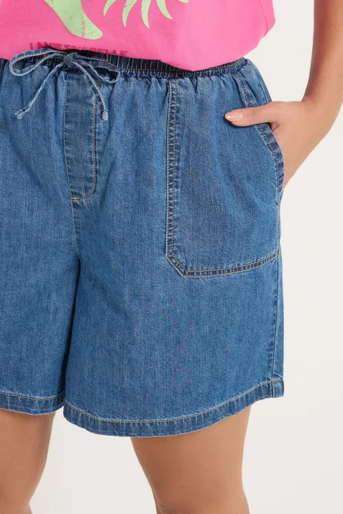 Yours Curve Blue Denim Tie Waist Shorts - 24 Image 4