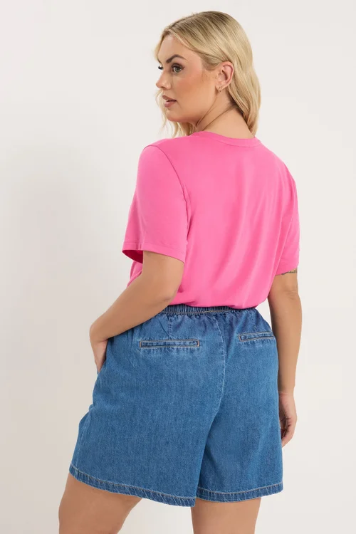 Yours Curve Blue Denim Tie Waist Shorts - 24 Image 3