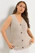 Yours Curve Natural Brown Button Through Knitted Waistcoat - 26-28 Image 1
