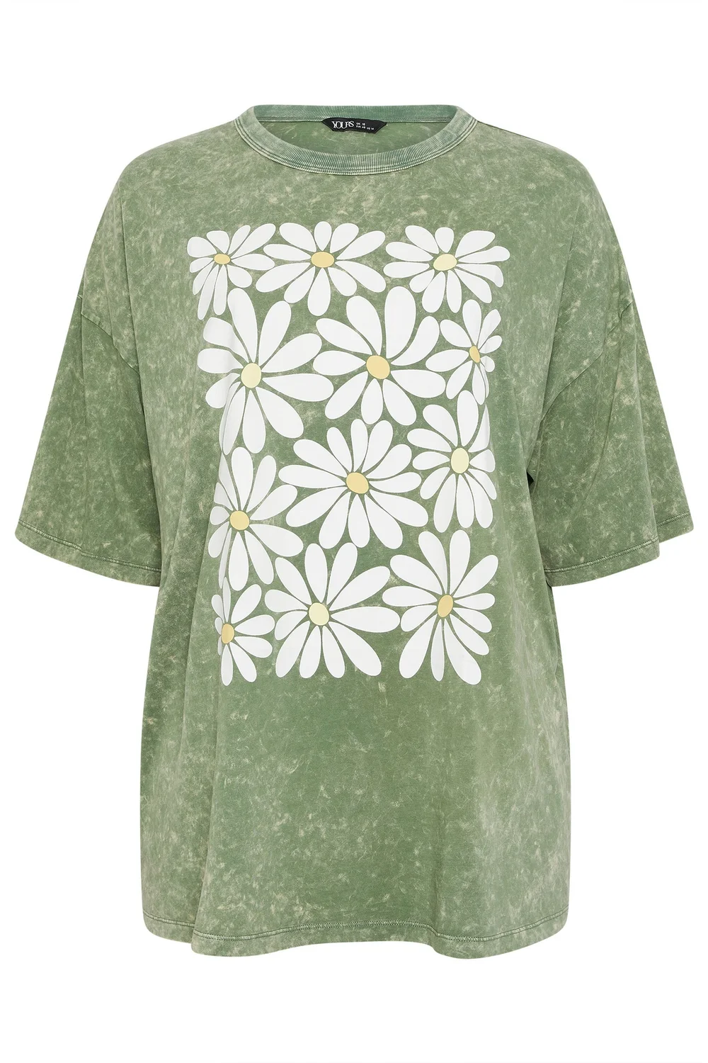 Yours Curve Green Acid Wash Boxy Daisy Print T-Shirt - 22-24 Image 5