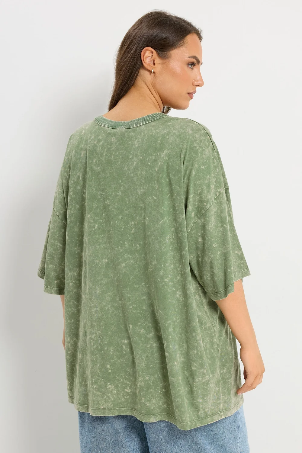Yours Curve Green Acid Wash Boxy Daisy Print T-Shirt - 22-24 Image 3
